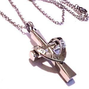 Silver Tone "Love You Forever Son" Cross Necklace